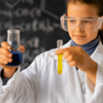 girl with water samples with chemicals