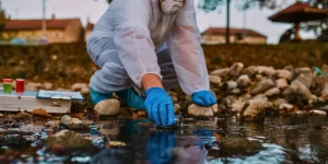 scientist taking water sample