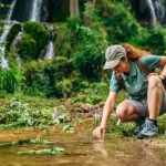 woman taking water samples