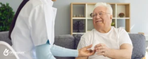 doctor woman speaking with old patient