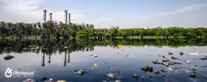 plastic pollution on river from factory