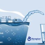 VOCs in Drinking Water: Illustration of water flowing from a plant into a glass. Olympian Water Testing logo.