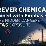 Hidden dangers of PFAS exposure. Forever chemicals explained. Pollution from industrial plant. Olympian Water Testing logo.