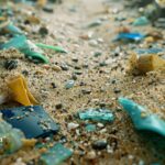 Microplastics on sand. Reduce exposure to microplastics at home.