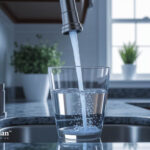 Tap water being poured into a glass. Is it safe to drink tap water in Illinois? Clean drinking water.
