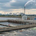 Cadmium contamination in water. Industrial water treatment plant. Water testing for cadmium and other pollutants.