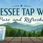 Tennessee tap water. Is it safe? Pure and refreshing drinking water in a glass with mountain background.