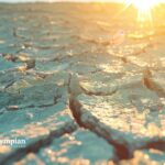 Cracked earth during a New York drought. Dry, arid land with sun.