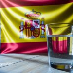 Is Spain tap water safe? Glass of water with Spanish flag. Clean drinking water concept.