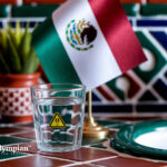 Is tap water in Mexico safe to drink? Glass of water with warning sign and Mexican flag.