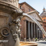 Rome tap water fountain. Ancient fountain with fresh water flowing in Rome, Italy. Is it safe to drink tap water in Rome?