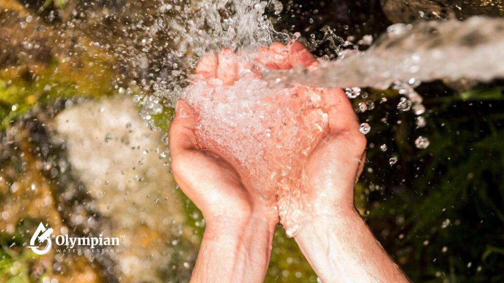 Hands catching fresh well water. Importance of regular well water testing for home safety.