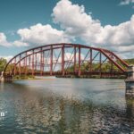 Westchester County water: Red bridge over the Croton Reservoir. Water quality and conservation.