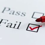 Well water test result: Fail box checked with red marker. Certified lab water testing.