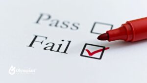 Well water test result: Fail box checked with red marker. Certified lab water testing.