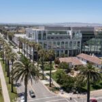 Fairfield and Litchfield County aerial view. Palm trees line the streets and buildings in the Connecticut counties.