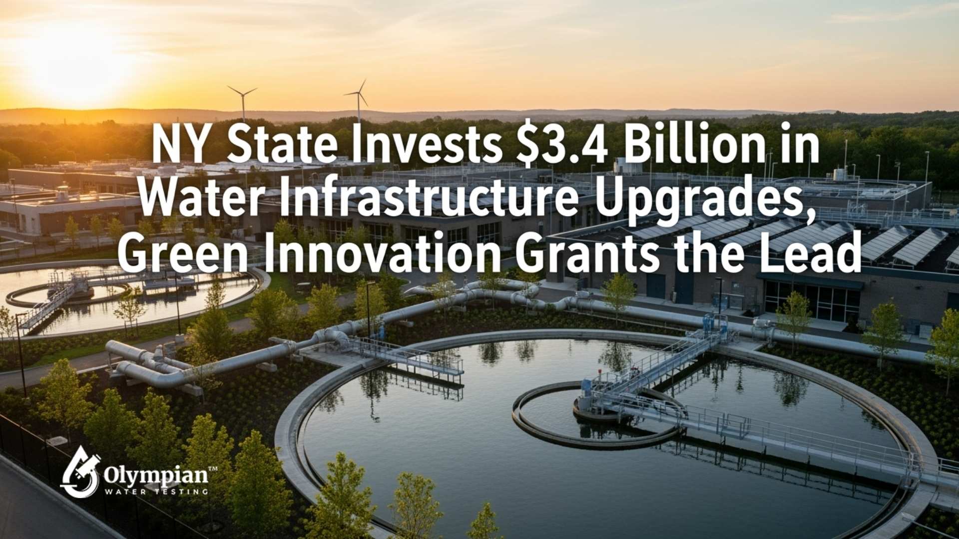 NY water infrastructure upgrades. Water treatment plant with green innovation grants. Olympian Water Testing.