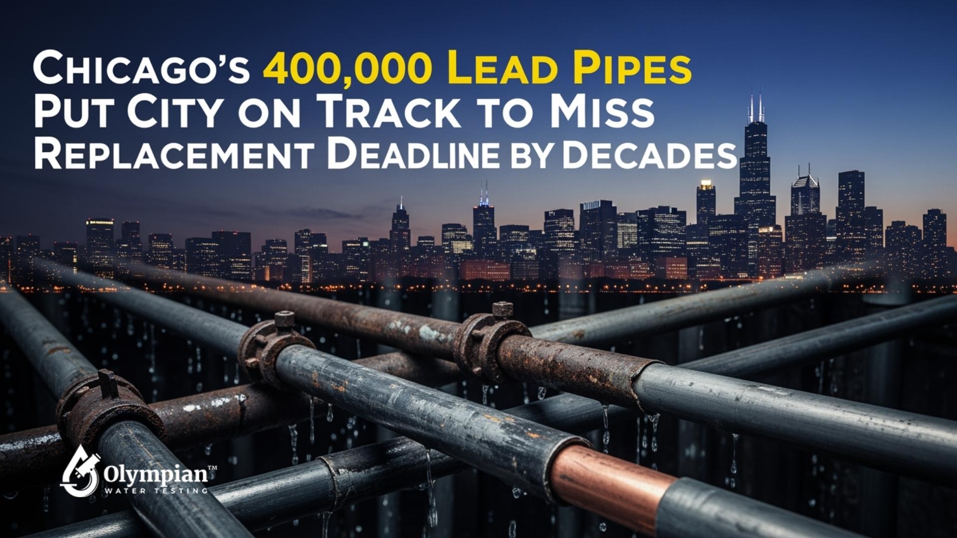 Chicago lead pipes crisis: City faces delays in water pipe replacement. Old pipes with the Chicago skyline in the background.
