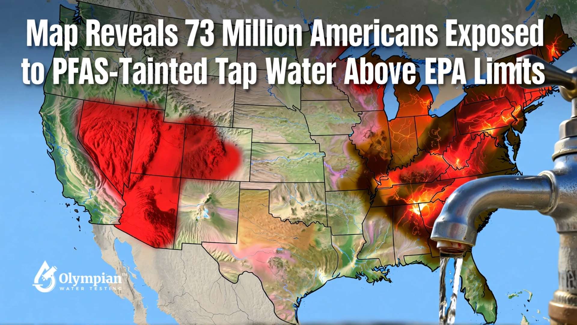PFAS Tap Water Contamination Map: 73 Million Americans Exposed above EPA Limits. Tainted water in the US.